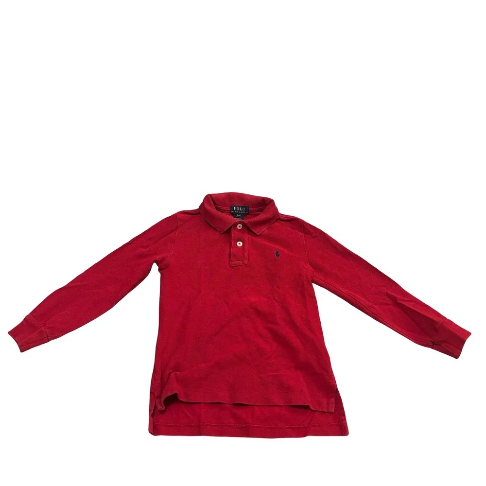 Polo Ralph Lauren Kids Red Long Sleeve Cotton Pique Polo Shirt Size 4 4T